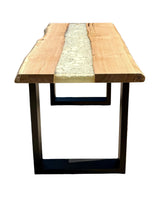 Table basse de rivière en résine époxy Kürten Hêtre massif 110 cm Bois massif huilé avec piètement métallique Spider noir