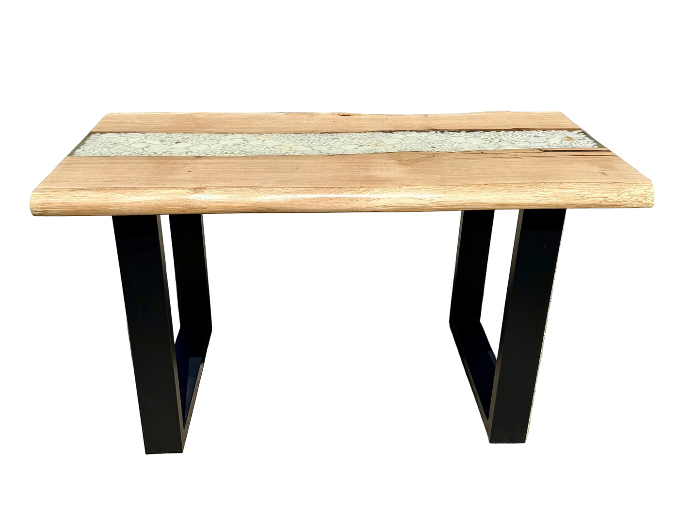 Table basse de rivière en résine époxy Kürten Hêtre massif 110 cm Bois massif huilé avec piètement métallique Spider noir