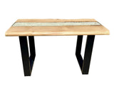 Table basse de rivière en résine époxy Kürten Hêtre massif 110 cm Bois massif huilé avec piètement métallique Spider noir