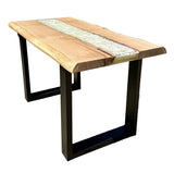 Table basse de rivière en résine époxy Kürten Hêtre massif 110 cm Bois massif huilé avec piètement métallique Spider noir