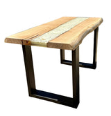 Table basse de rivière en résine époxy Kürten Hêtre massif 110 cm Bois massif huilé avec piètement métallique Spider noir