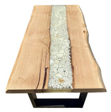 Table basse de rivière en résine époxy Kürten Hêtre massif 110 cm Bois massif huilé avec piètement métallique Spider noir