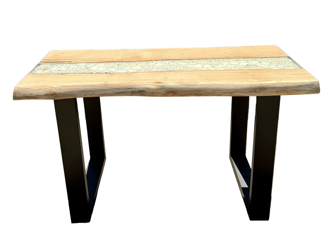 Table basse de rivière en résine époxy Kürten Hêtre massif 110 cm Bois massif huilé avec piètement métallique Spider noir