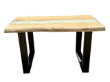 Table basse de rivière en résine époxy Kürten Hêtre massif 110 cm Bois massif huilé avec piètement métallique Spider noir