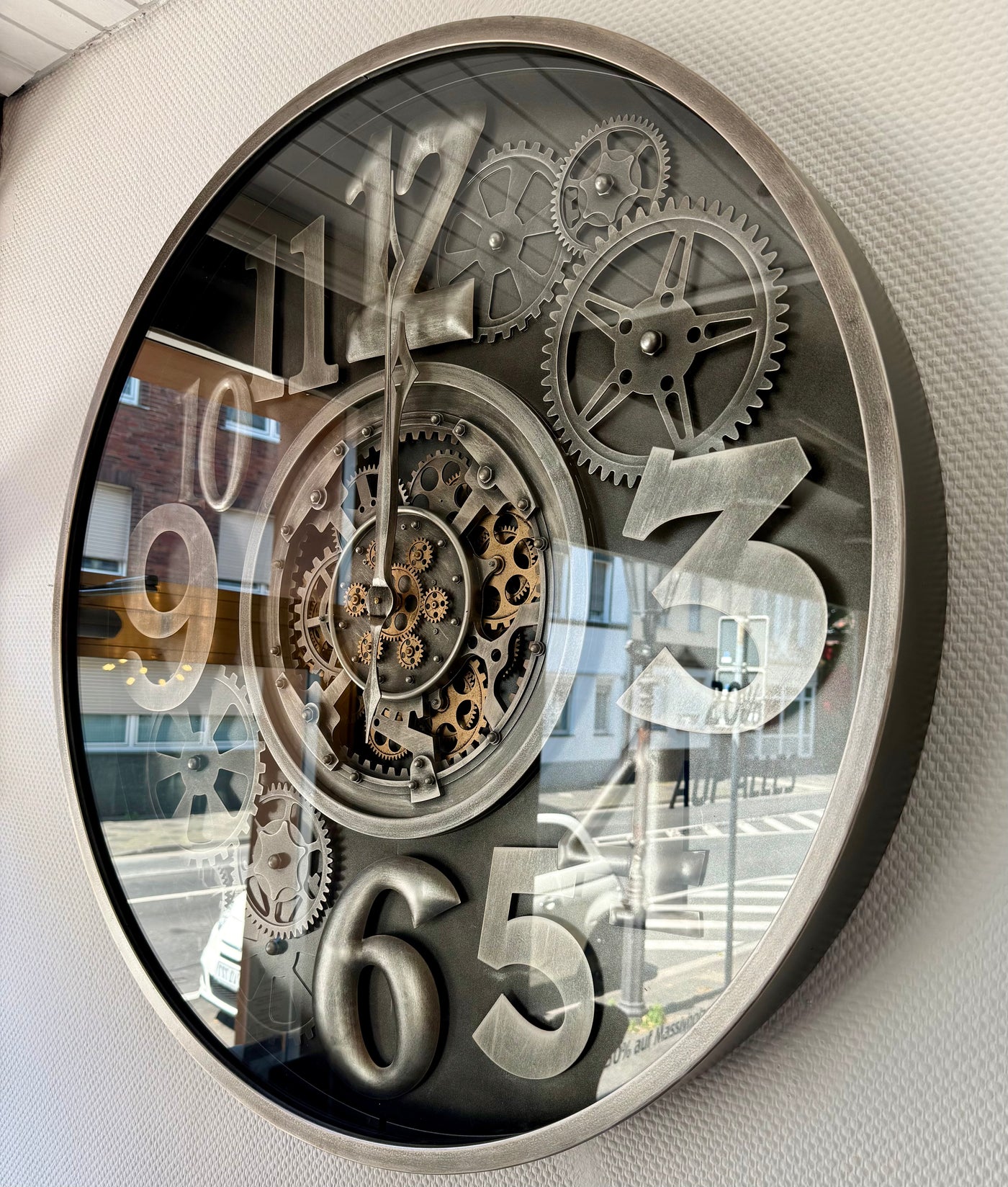 100 cm Bangkok XXL Wanduhr grau silber gold  mit Zahnrädern