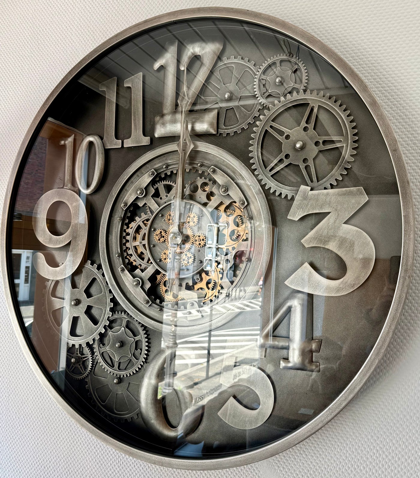 100 cm Bangkok XXL Wanduhr grau silber gold  mit Zahnrädern