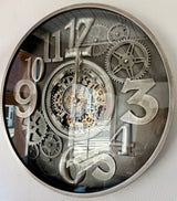 100 cm Bangkok XXL Wanduhr grau silber gold  mit Zahnrädern