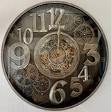 100 cm Bangkok XXL Wanduhr grau silber gold  mit Zahnrädern