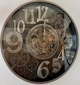 100 cm Bangkok XXL Wanduhr grau silber gold  mit Zahnrädern