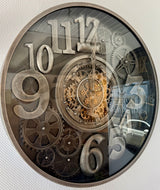 100 cm Bangkok XXL Wanduhr grau silber gold  mit Zahnrädern