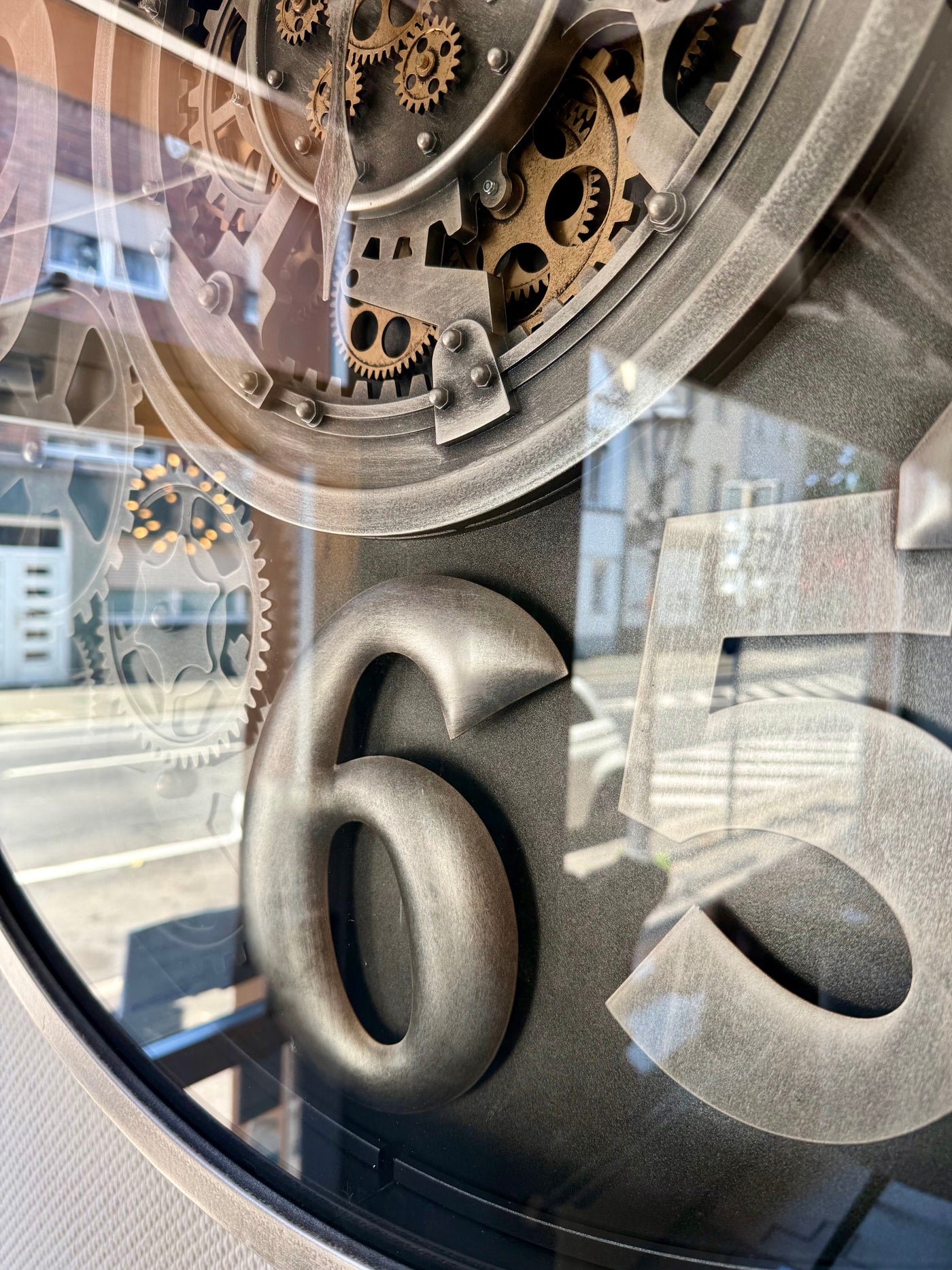 100 cm Bangkok XXL Wanduhr grau silber gold  mit Zahnrädern