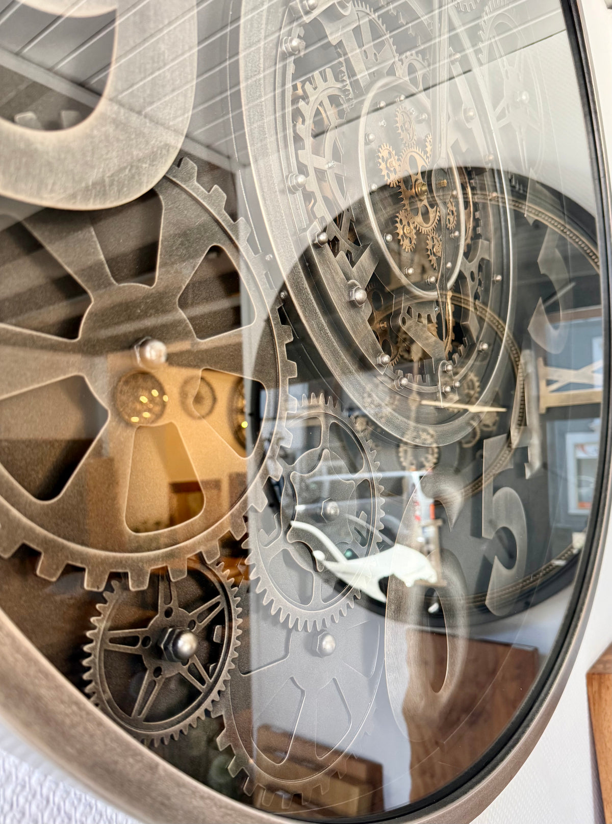 100 cm Bangkok XXL Wanduhr grau silber gold  mit Zahnrädern