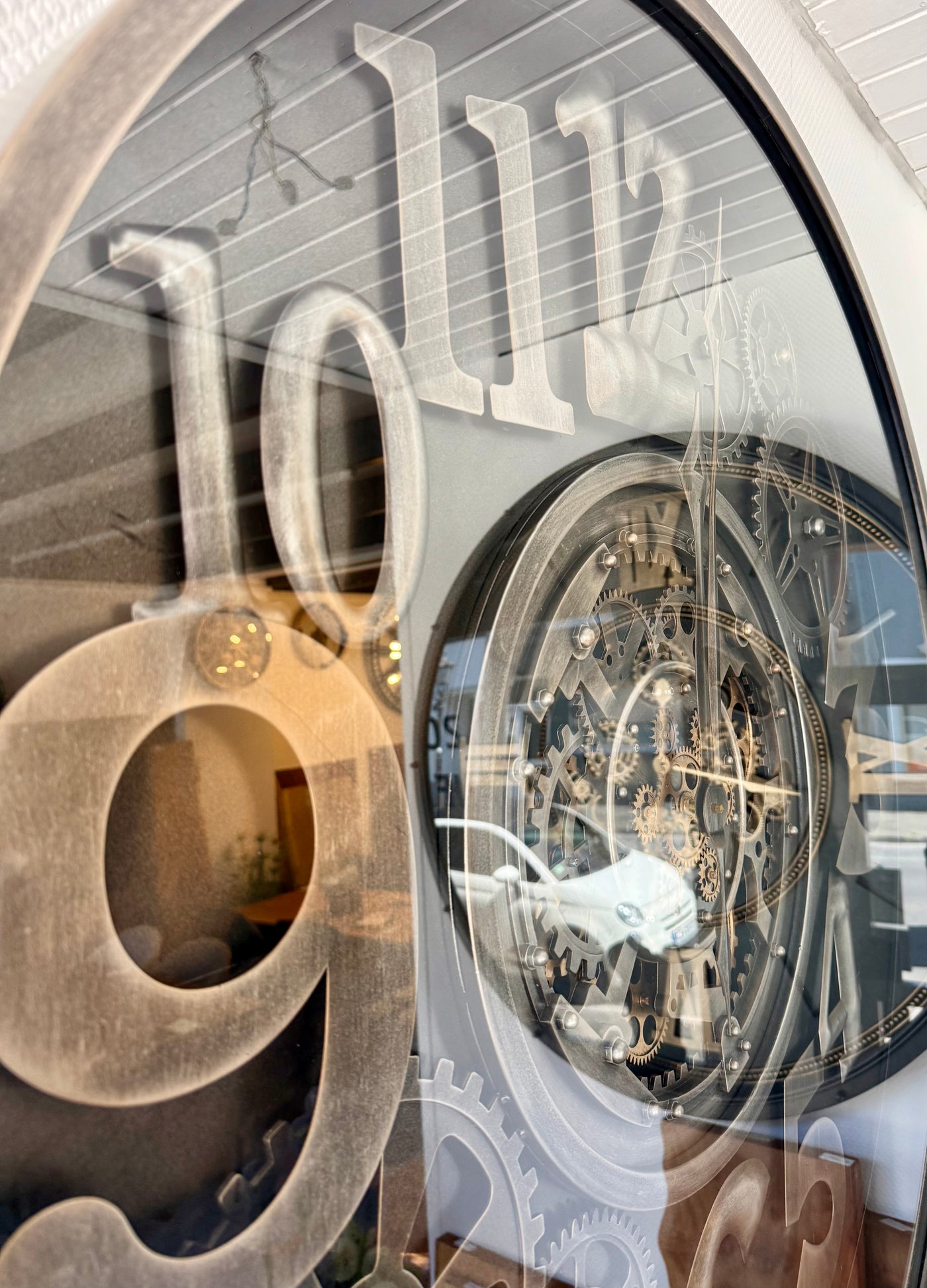 100 cm Bangkok XXL Wanduhr grau silber gold  mit Zahnrädern