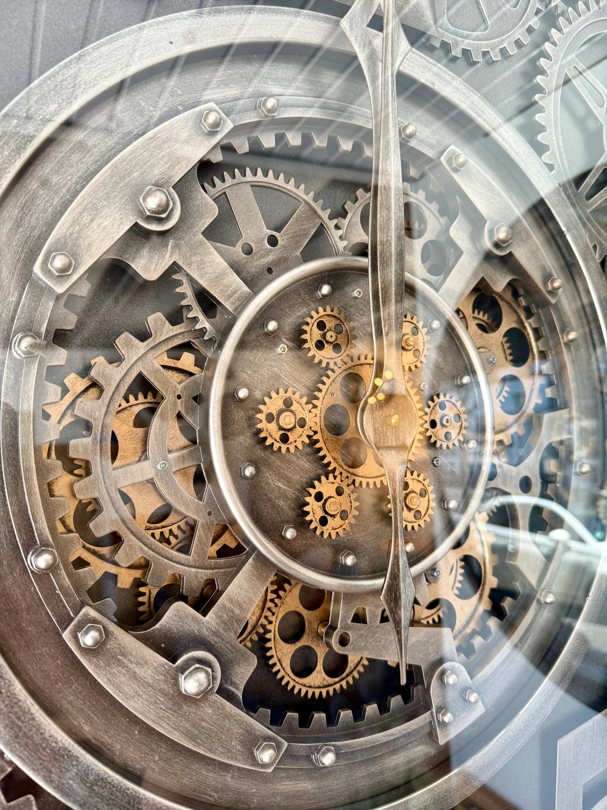 100 cm Bangkok XXL Wanduhr grau silber gold  mit Zahnrädern