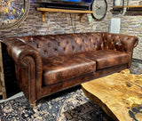 Canapé Chesterfield cuir de chameau marron foncé clair canapé 2,5 places en cuir véritable ciré