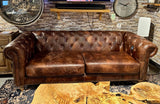 Canapé Chesterfield cuir de chameau marron foncé clair canapé 2,5 places en cuir véritable ciré