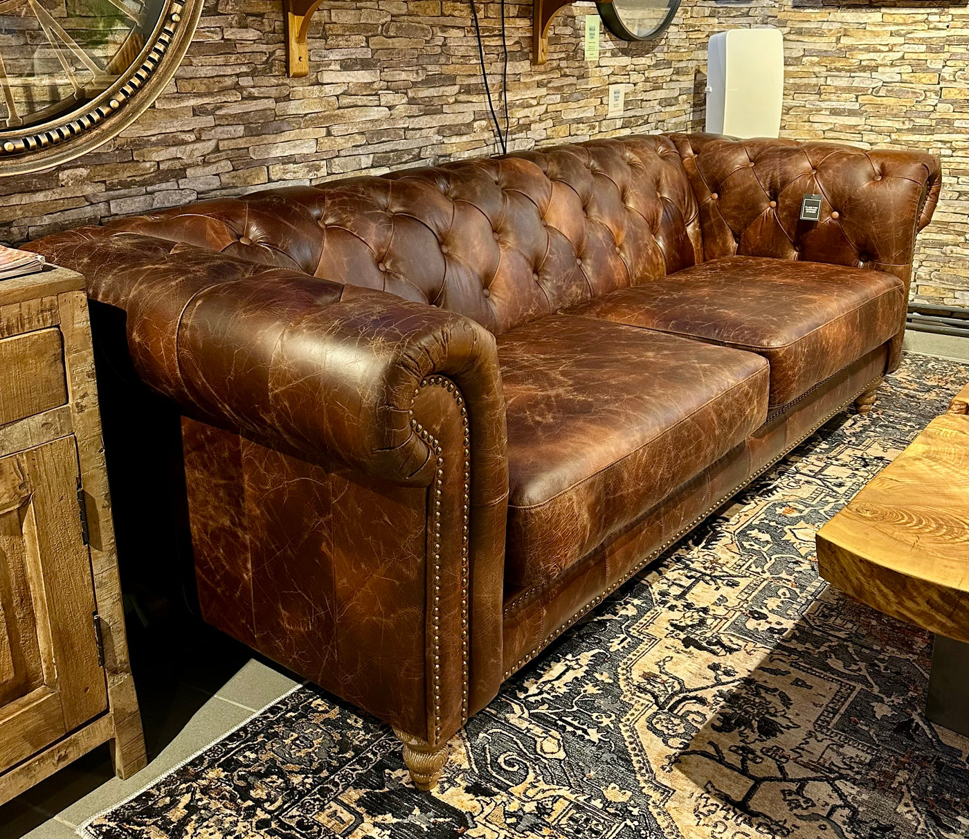 Chesterfield Sofa Kamelleder dunkel hell braun 2,5 Sitzer Couch Echt Leder gewachst