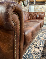 Chesterfield Sofa Kamelleder dunkel hell braun 2,5 Sitzer Couch Echt Leder gewachst