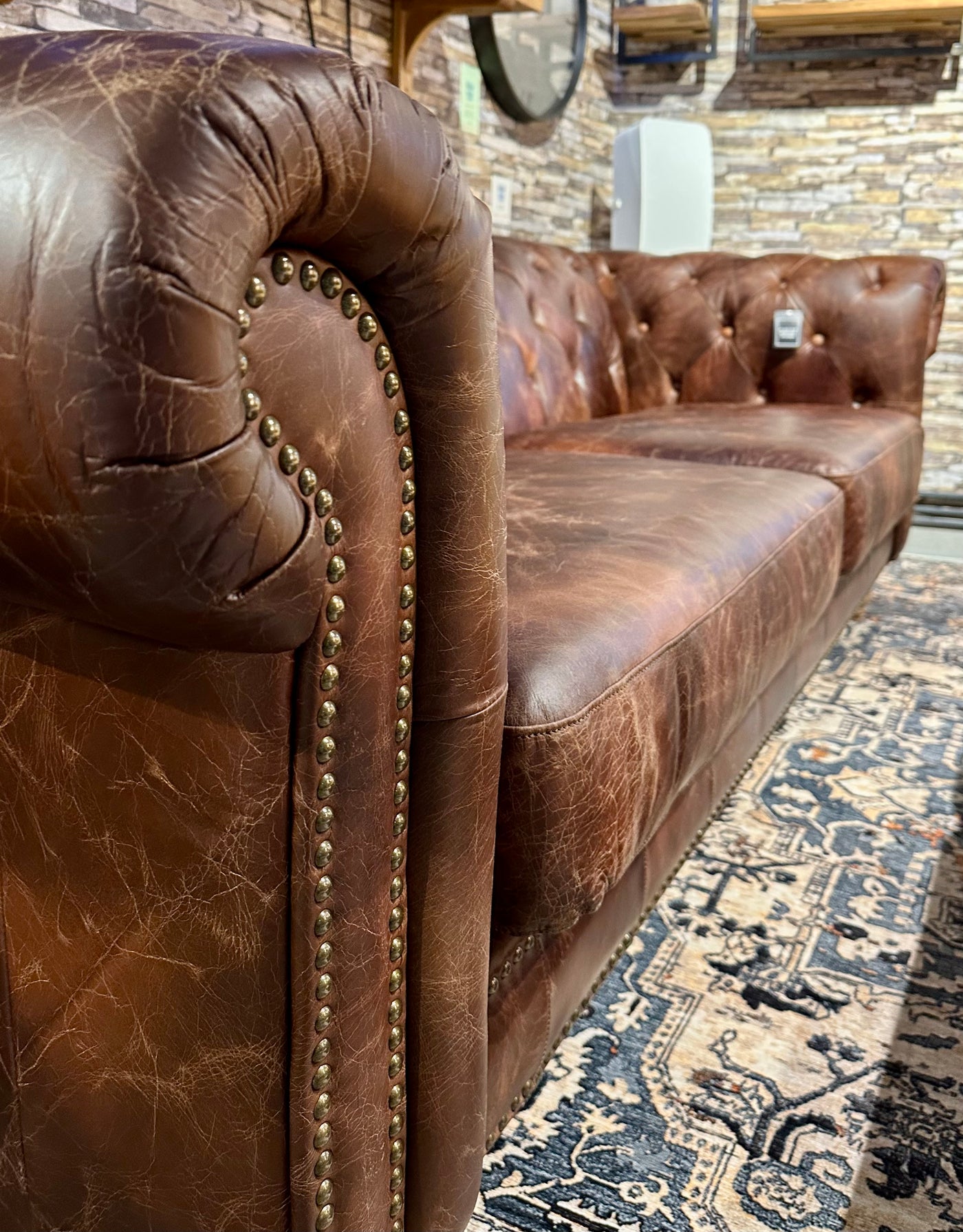 Canapé Chesterfield cuir de chameau marron foncé clair canapé 2,5 places en cuir véritable ciré
