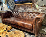 Chesterfield Sofa Kamelleder dunkel hell braun 2,5 Sitzer Couch Echt Leder gewachst