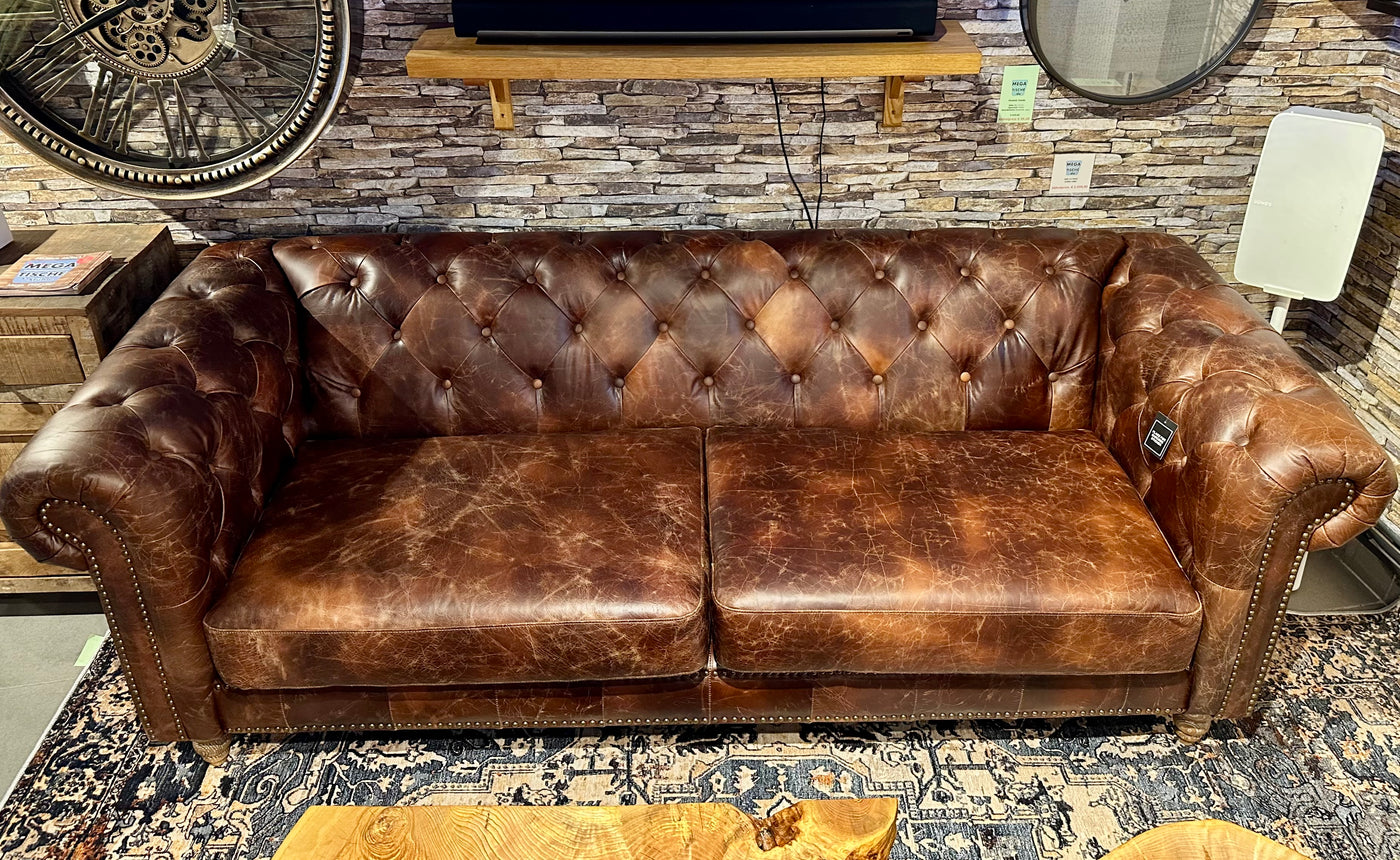 Chesterfield Sofa Kamelleder dunkel hell braun 2,5 Sitzer Couch Echt Leder gewachst