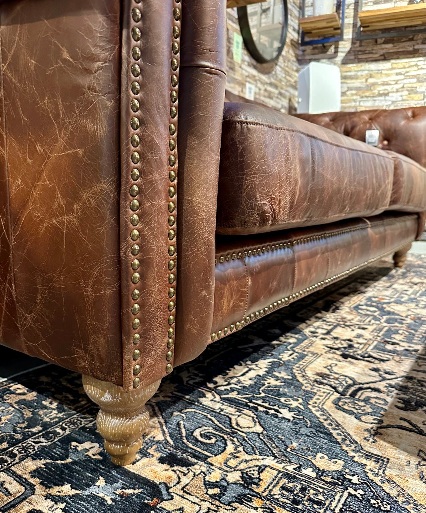 Chesterfield Sofa Kamelleder dunkel hell braun 2,5 Sitzer Couch Echt Leder gewachst