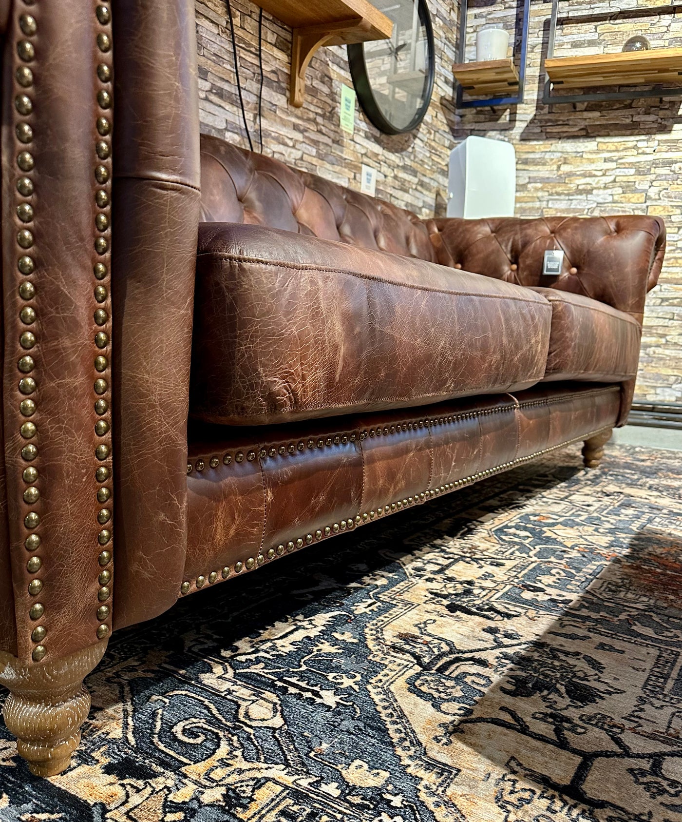 Chesterfield Sofa Kamelleder dunkel hell braun 2,5 Sitzer Couch Echt Leder gewachst