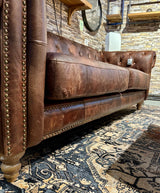 Chesterfield Sofa Kamelleder dunkel hell braun 2,5 Sitzer Couch Echt Leder gewachst