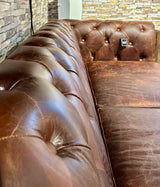 Chesterfield Sofa Kamelleder dunkel hell braun 2,5 Sitzer Couch Echt Leder gewachst