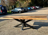 Epoxy Baumstamm Rivertable Esstisch Eiche 300 und 4 cm massiv mit Spider Gestell