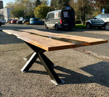 Epoxy Baumstamm Rivertable Esstisch Eiche 300 und 4 cm massiv mit Spider Gestell