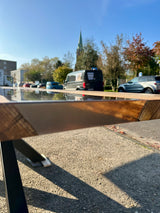 Epoxy Baumstamm Rivertable Esstisch Eiche 300 und 4 cm massiv mit Spider Gestell