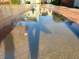Epoxy Baumstamm Rivertable Esstisch Eiche 300 und 4 cm massiv mit Spider Gestell