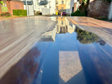 Epoxy Baumstamm Rivertable Esstisch Eiche 300 und 4 cm massiv mit Spider Gestell