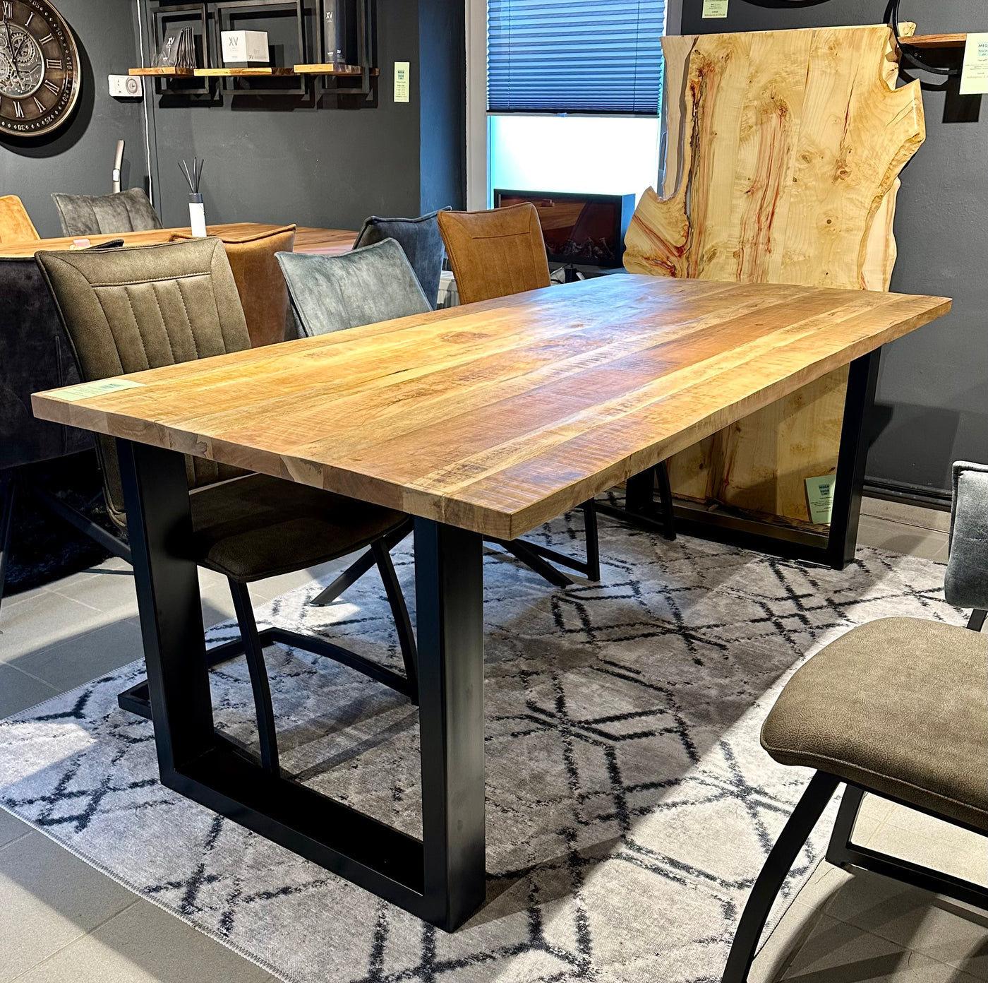 Plateau de table en manguier Bombay, bord droit 4cm en 160 180 200 220 240 cm