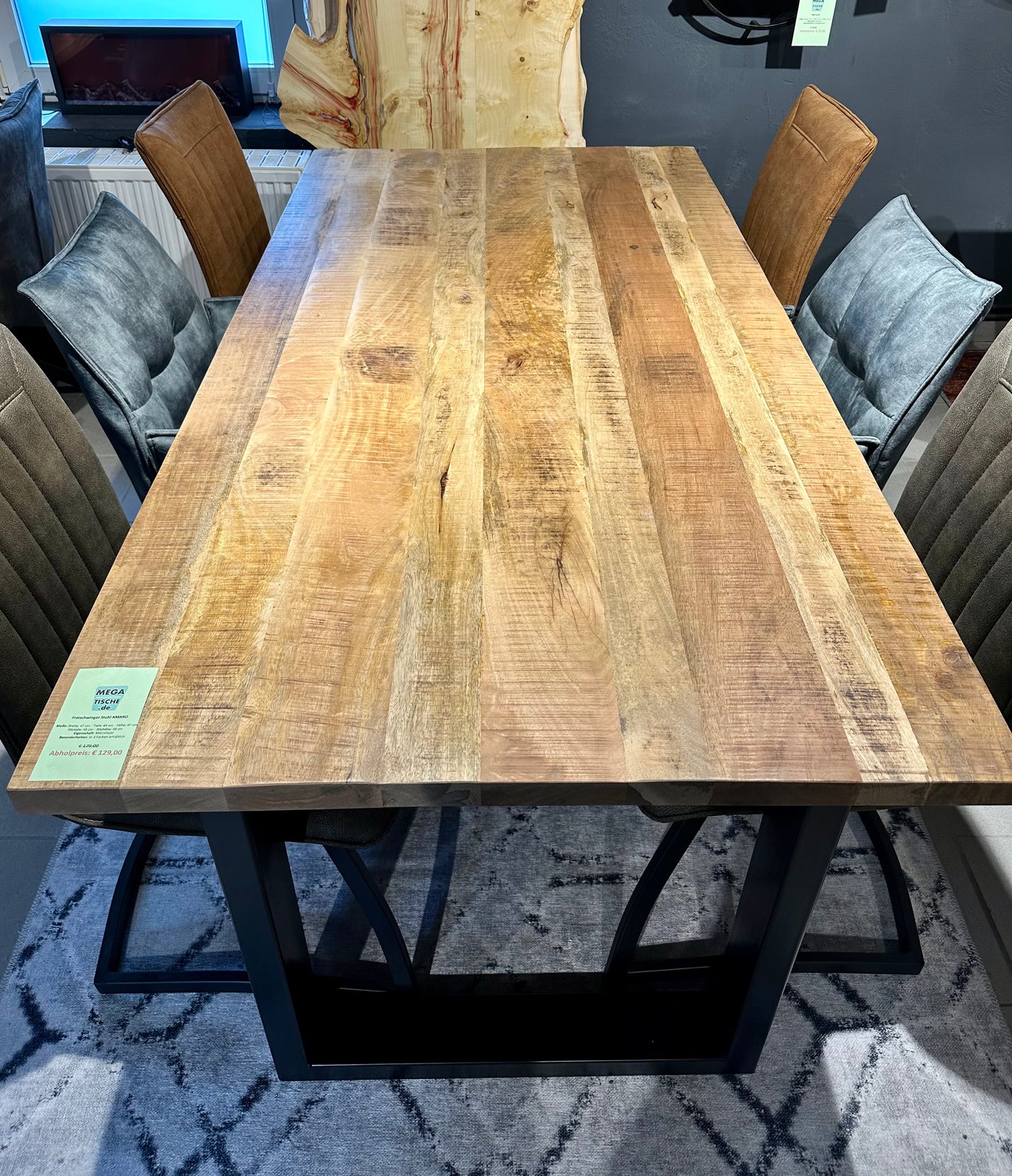 Plateau de table en manguier Bombay, bord droit 4cm en 160 180 200 220 240 cm