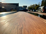 Rivertable Epoxidharz Esstisch Kernbuche 240 cm massiv mit Metall Spider Gestell