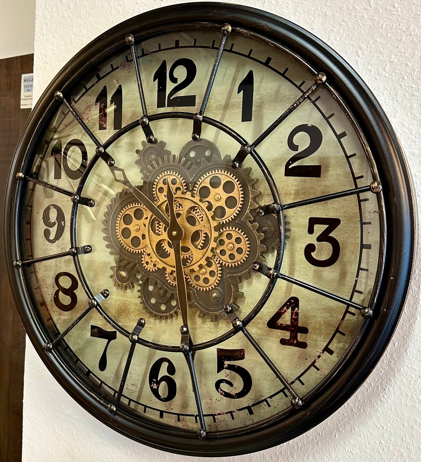 Große Wanduhr Robin Industrie Stil Zahnrad Zählwerk 60 cm Schwarz