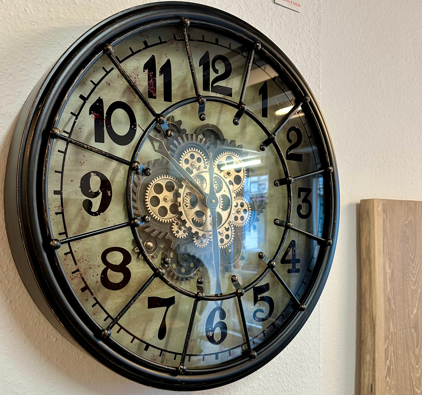 Große Wanduhr Robin Industrie Stil Zahnrad Zählwerk 60 cm Schwarz