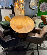 Esstisch Eiche Oval mit Schweizer Kante massiv 200 bis 300 cm geölt mit Holzgestell