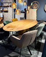 Esstisch Eiche Oval mit Schweizer Kante massiv 200 bis 300 cm geölt mit Holzgestell