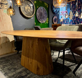 Esstisch Eiche Oval mit Schweizer Kante massiv 200 bis 300 cm geölt mit Holzgestell