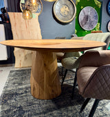Esstisch Eiche Oval mit Schweizer Kante massiv 200 bis 300 cm geölt mit Holzgestell