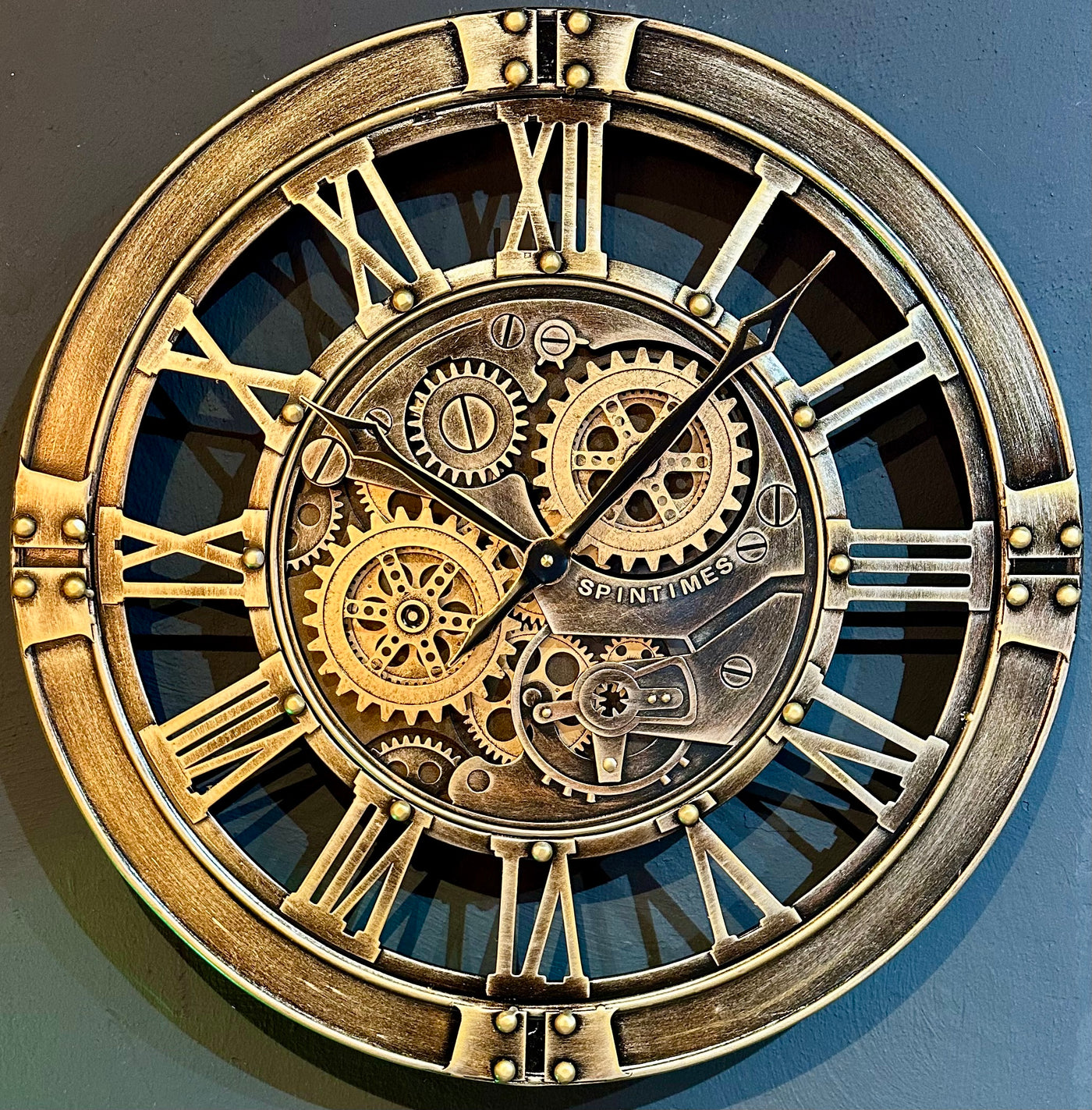 55 cm Spintimes Horloge Murale Marron Bronze Vintage Industrielle Métal Engrenage