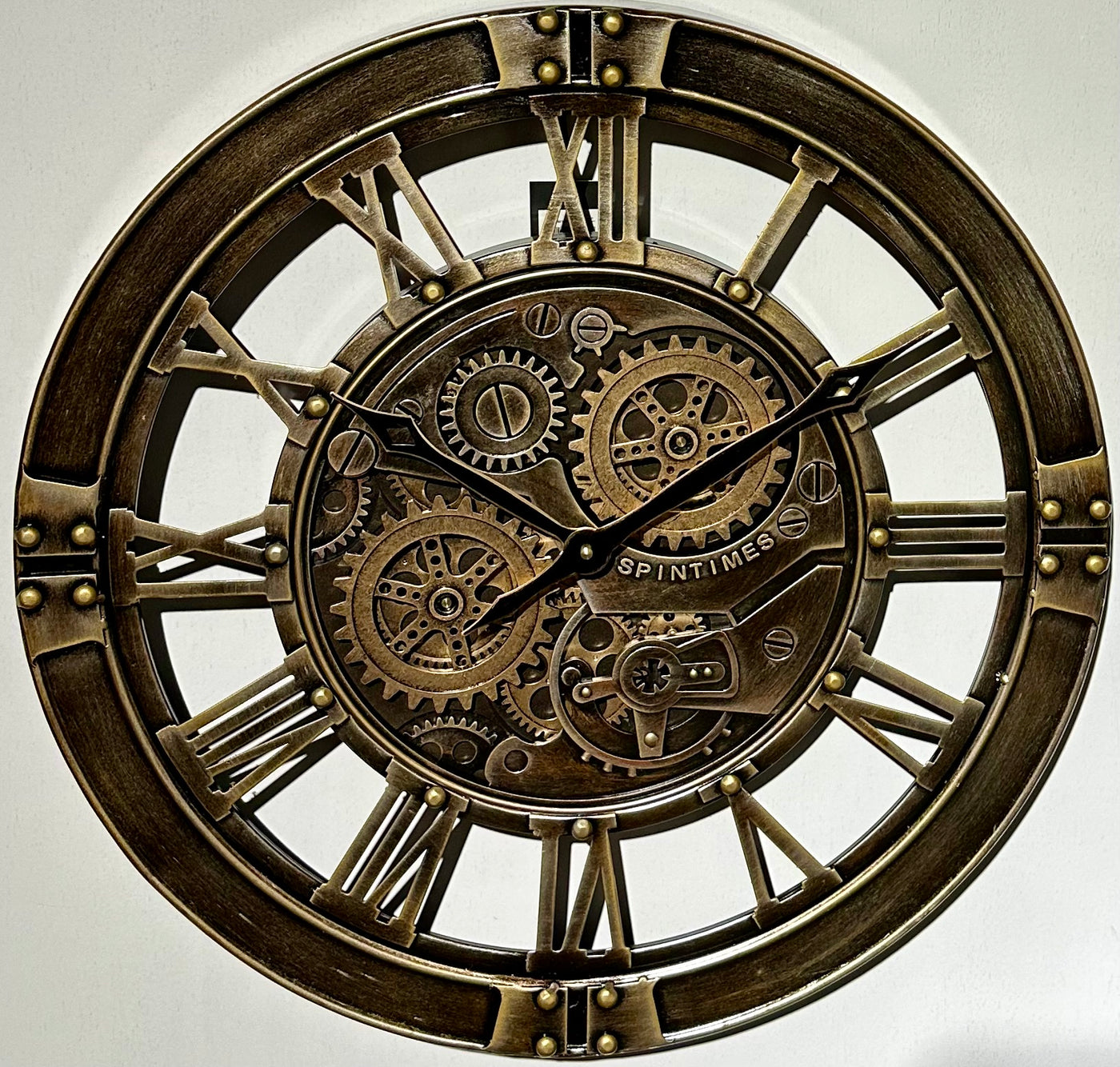 55 cm Spintimes Wanduhr braun bronze Vintage Industrial Metall Zahnrad