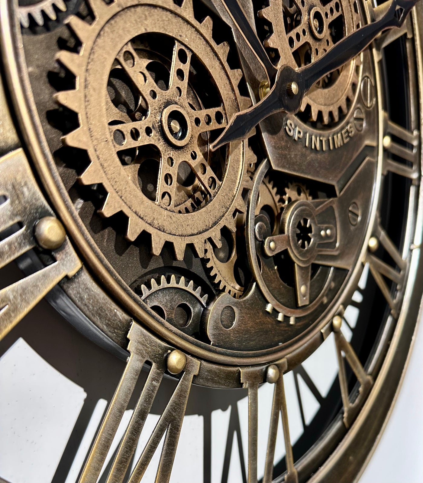55 cm Spintimes Horloge Murale Marron Bronze Vintage Industrielle Métal Engrenage