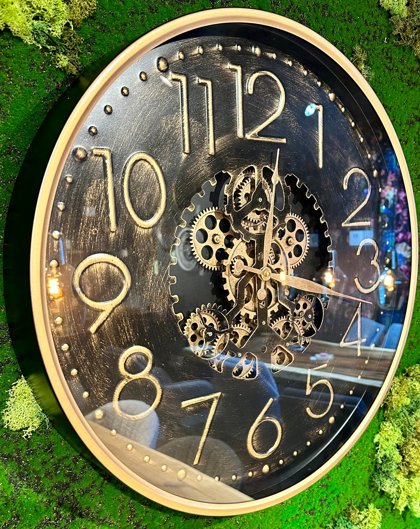 60 cm Genf Vintage Wanduhr mit Zahnrädern altgold schwarz