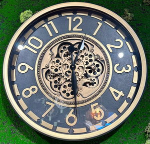 60 cm Salzburg Vintage Wanduhr mit Zahnrädern gold anthrazit