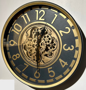 60 cm Salzburg Vintage Wanduhr mit Zahnrädern gold anthrazit