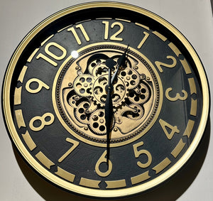 60 cm Salzburg Vintage Wanduhr mit Zahnrädern gold anthrazit